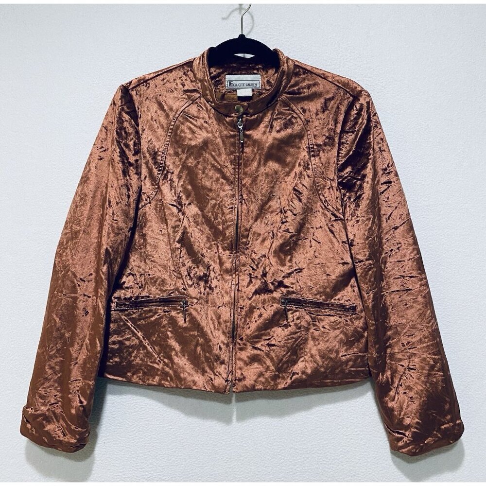 Elliott Lauren Jacket Womens 10 Burnt Orange Crushed Velvet Cropped Y2K Boho